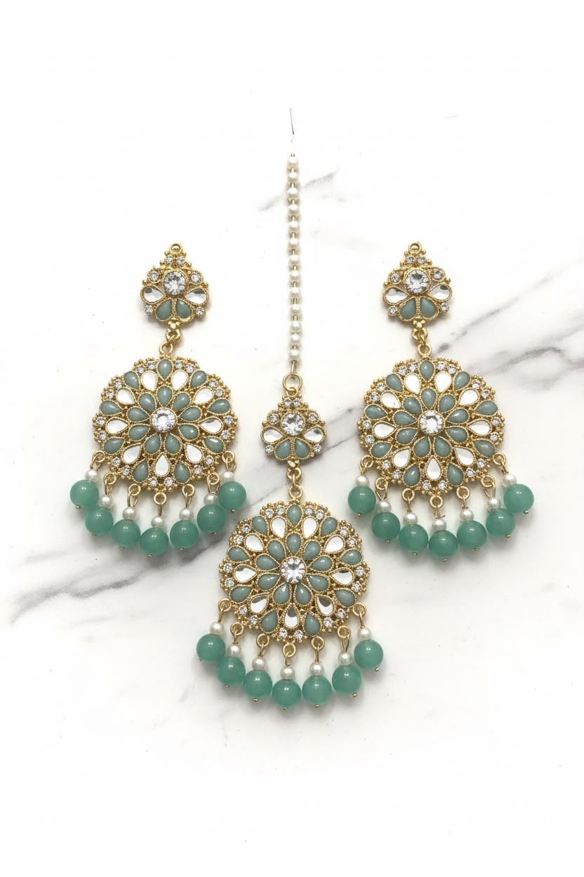 Set of fanncy earring and maang teeka