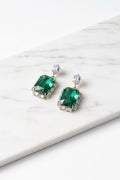 Square shape green gemstone earring
