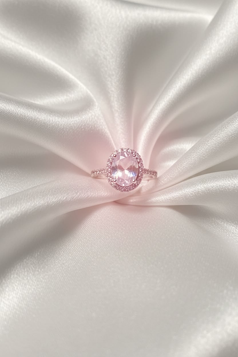 Daily wear round pink and silver stone ring