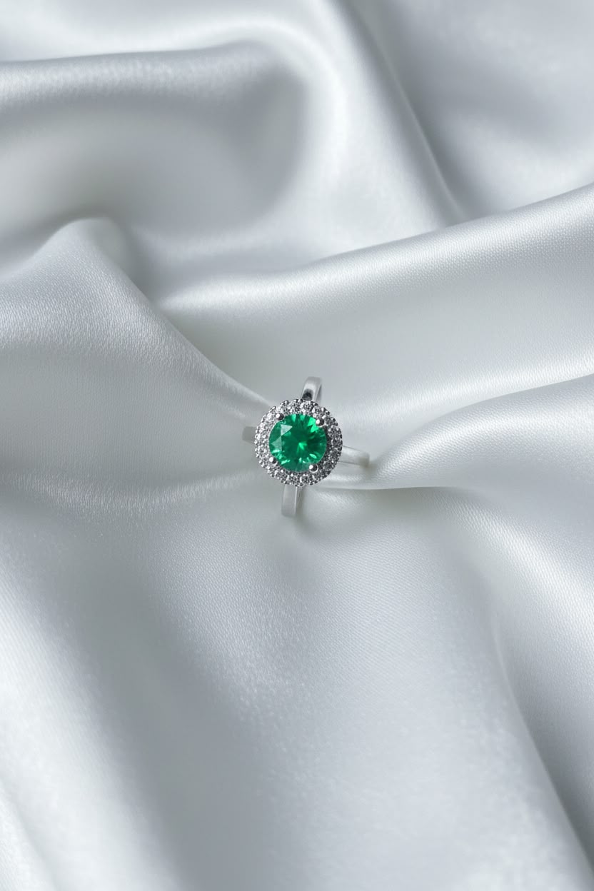 Oval green gemstone ring