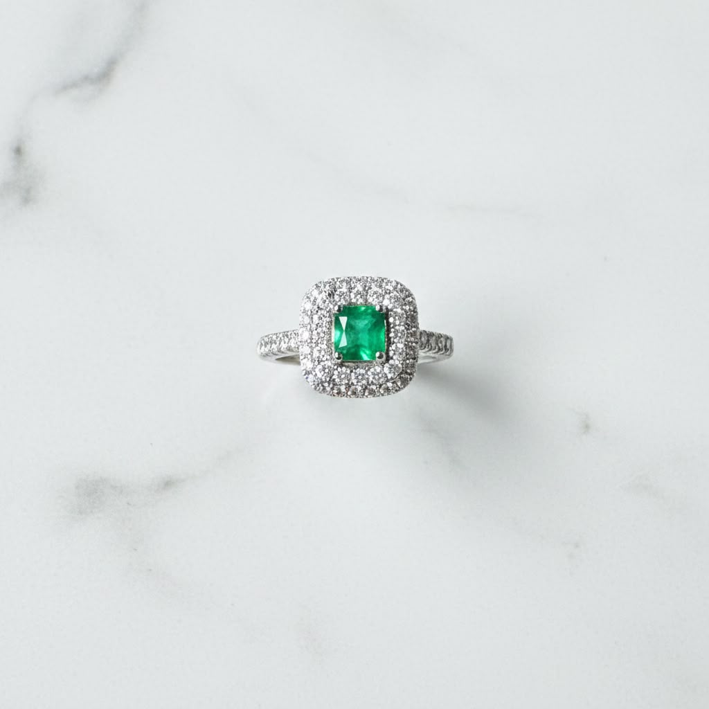 Square green gemstone ring
