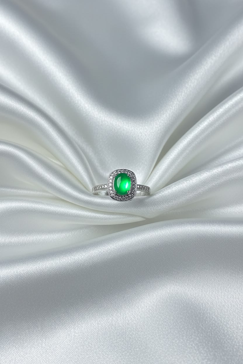 Square green gemstone ring
