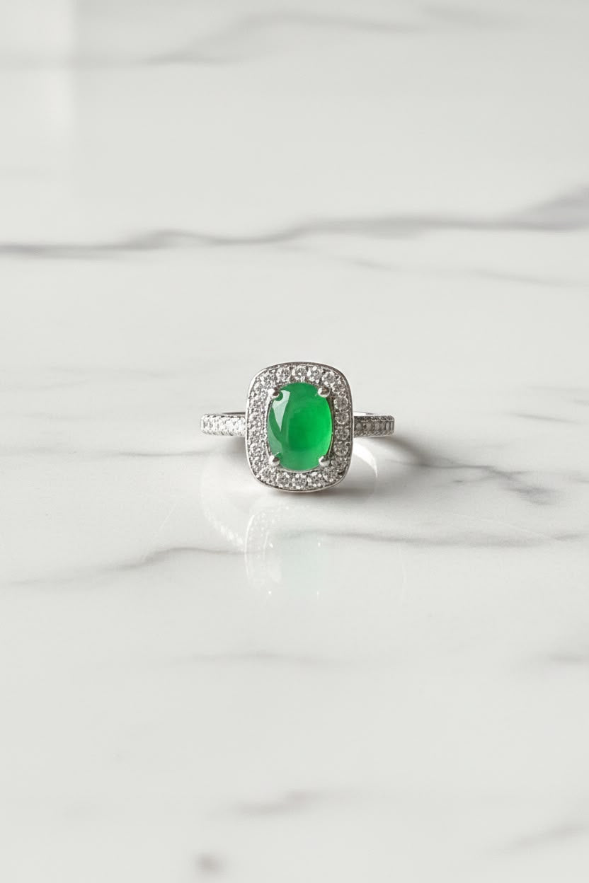 Square green gemstone ring