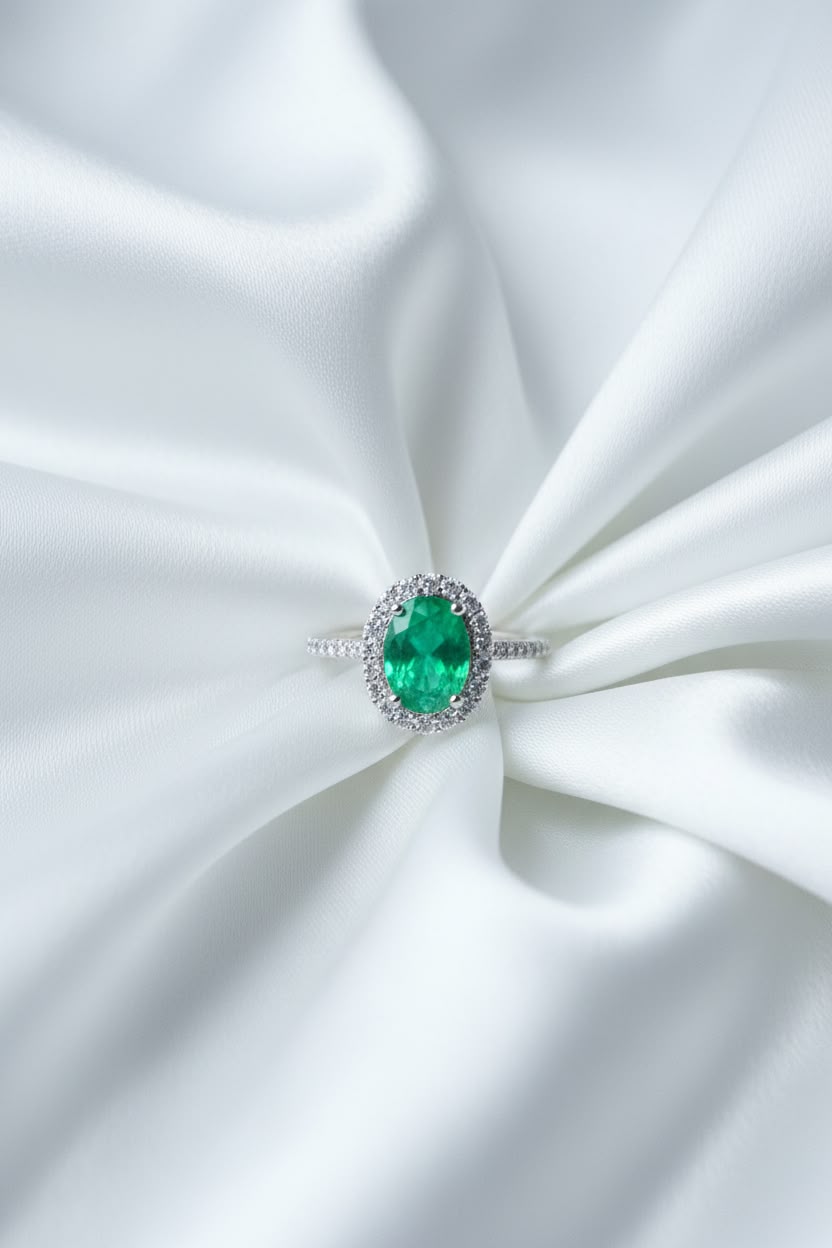 Oval green gemstone ring